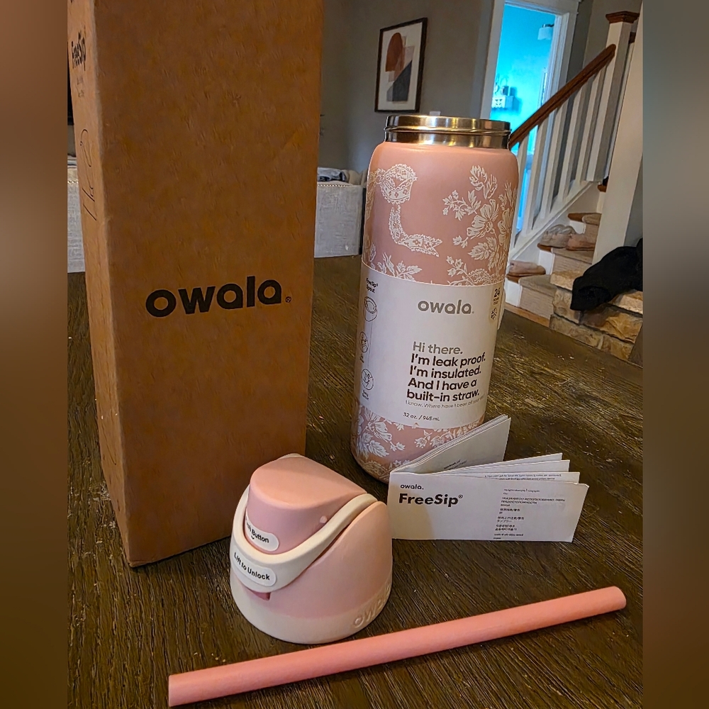 Owala Pink Insulated Water Bottle with Straw